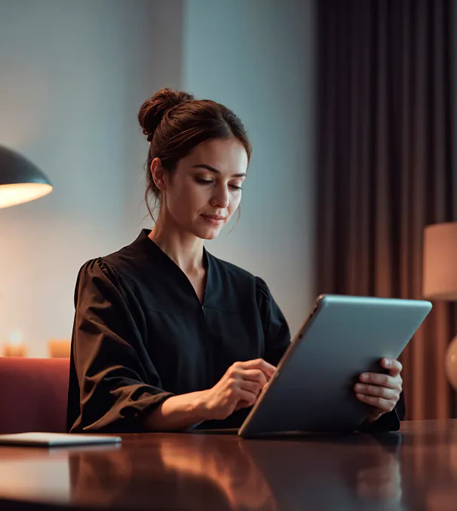 An analyst reviewing data on a tablet